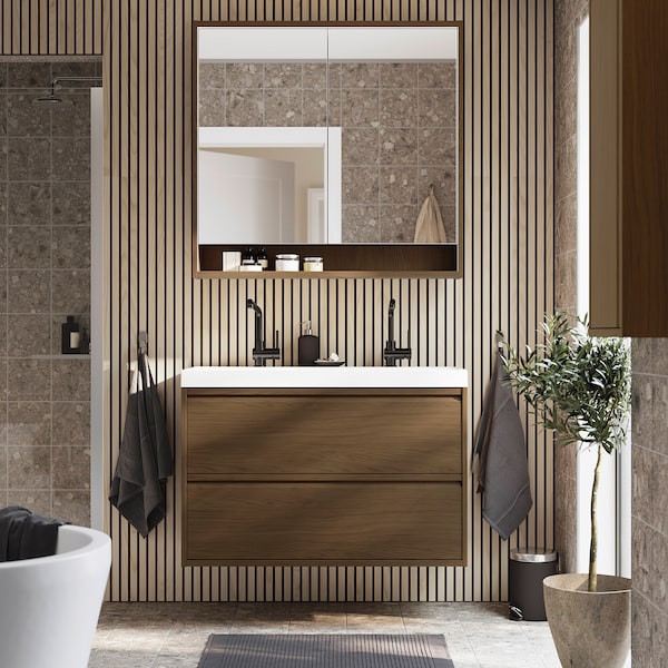 IKEA ÄNGSJÖN Bathroom vanity with drawers, 36x21x25 1/8 in Brown Oak Effect, Ikea Ireland | 0581LHPWY