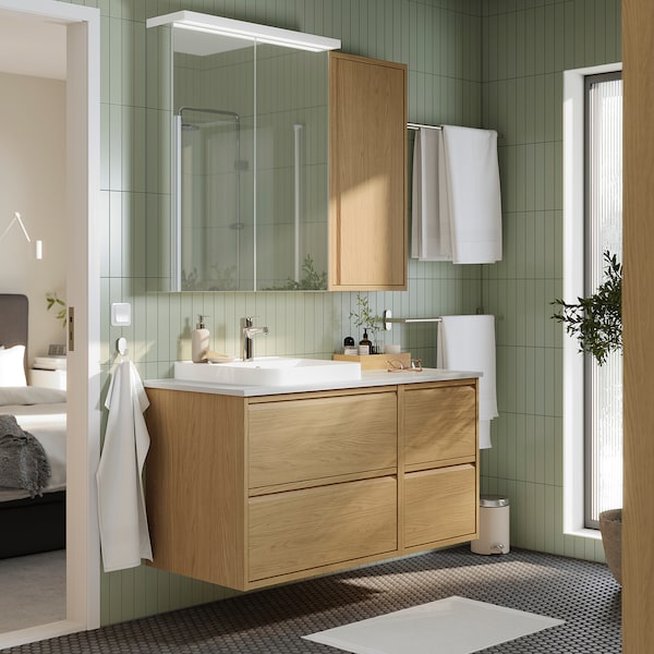 IKEA ÄNGSJÖN Bathroom vanity with drawers, 18x21x25 1/8 in Oak Effect, Ikea Ireland | 5903SWXYA