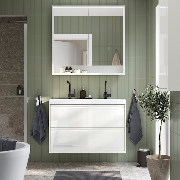 IKEA ÄNGSJÖN Bathroom vanity with drawers, 36x21x25 1/8 in High Gloss White, Ikea Ireland | 3847DPEZH