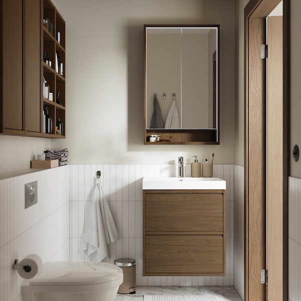 IKEA ÄNGSJÖN Bathroom vanity with drawers, 24x21x25 1/8 in Brown Oak Effect, Ikea Ireland | 9487XRFEN
