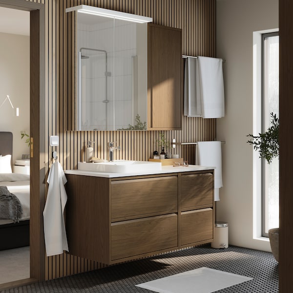 IKEA ÄNGSJÖN Bathroom vanity with drawers, 18x21x25 1/8 in Brown Oak Effect, Ikea Ireland | 3718GLUNH