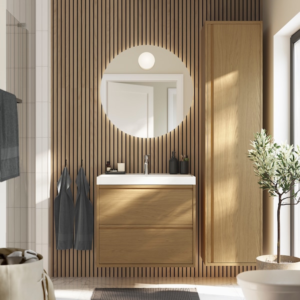 IKEA ÄNGSJÖN high cabinet with doors, 18x15x77 in Oak Effect, Ikea Ireland | 2168EAGMK