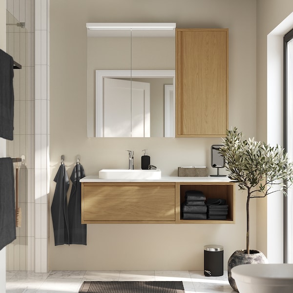 IKEA ÄNGSJÖN wall cabinet with door, 18x6x37 in Oak Effect, Ikea Ireland | 5174RONZB