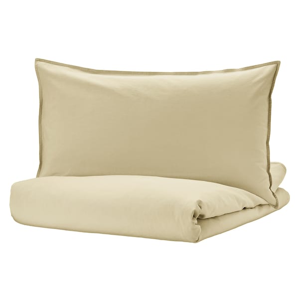 IKEA ÄNGSLILJA duvet cover and pillowcase(s), King Light Beige / Green, Ikea Ireland | 0726HSZOL