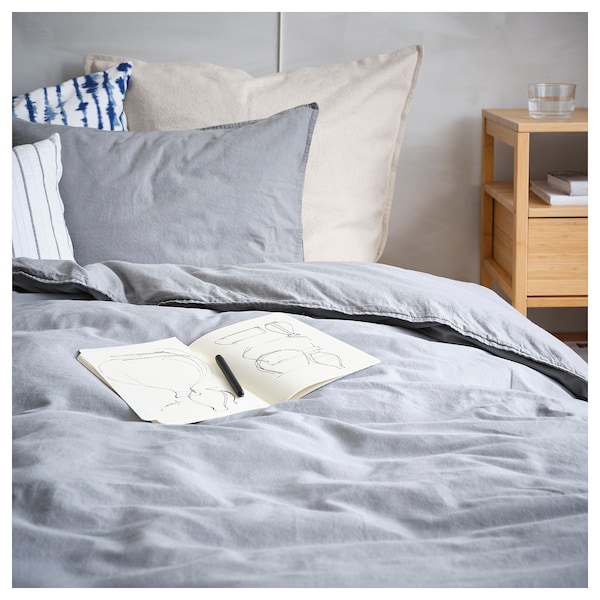 IKEA ÄNGSLILJA duvet cover and pillowcase(s), Full/Queen (Double/Queen) Gray, Ikea Ireland | 4096ENMAX