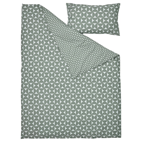 IKEA ÄNGSNEJLIKA duvet cover and pillowcase(s), Twin Gray / Green, Ikea Ireland | 5712GVPBH