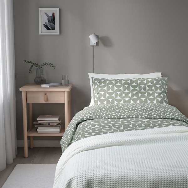 IKEA ÄNGSNEJLIKA duvet cover and pillowcase(s), Twin Gray / Green, Ikea Ireland | 5712GVPBH