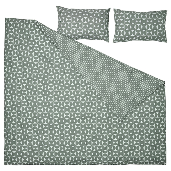 IKEA ÄNGSNEJLIKA duvet cover and pillowcase(s), Full/Queen (Double/Queen) Gray / Green, Ikea Ireland | 9457DVGUF