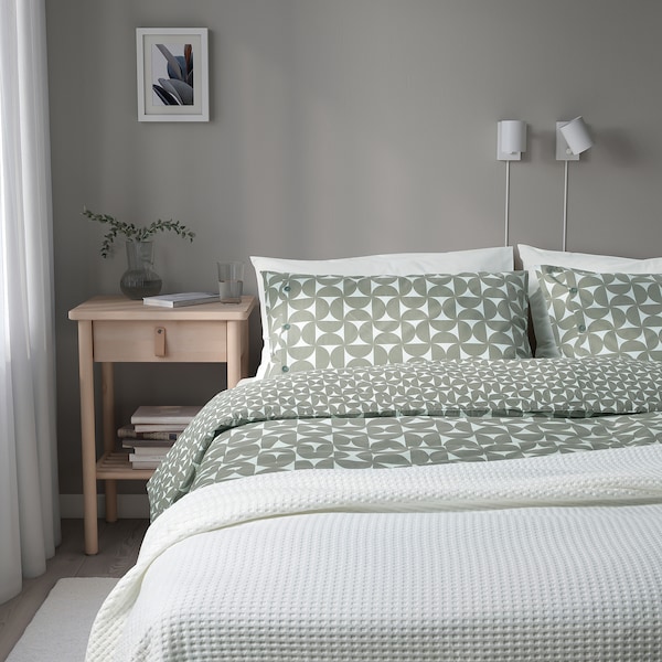 IKEA ÄNGSNEJLIKA duvet cover and pillowcase(s), Full/Queen (Double/Queen) Gray / Green, Ikea Ireland | 9457DVGUF