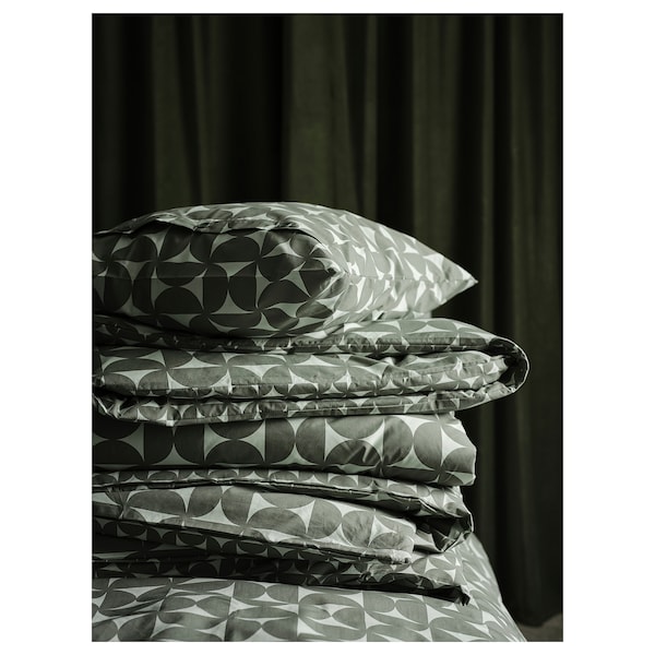 IKEA ÄNGSNEJLIKA duvet cover and pillowcase(s), Full/Queen (Double/Queen) Gray / Green, Ikea Ireland | 9457DVGUF