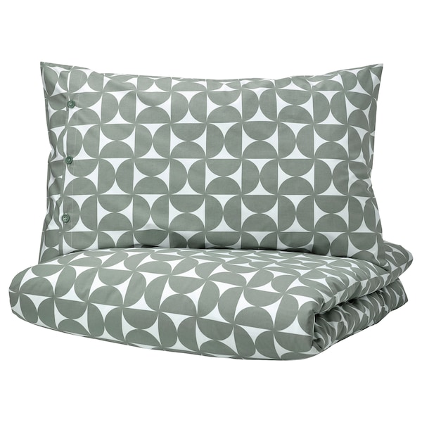 IKEA ÄNGSNEJLIKA duvet cover and pillowcase(s), Full/Queen (Double/Queen) Gray / Green, Ikea Ireland | 9457DVGUF