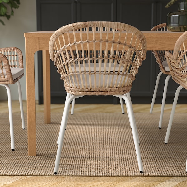 IKEA NILSOVE / NORNA chair with chair pad, rattan white/Laila natural, Ikea Ireland | 9816KZMCH
