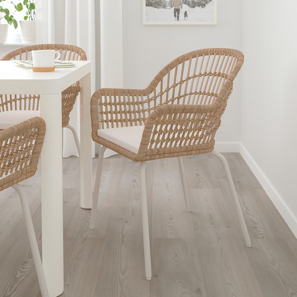 IKEA NILSOVE / NORNA chair with chair pad, rattan white/Laila natural, Ikea Ireland | 9816KZMCH