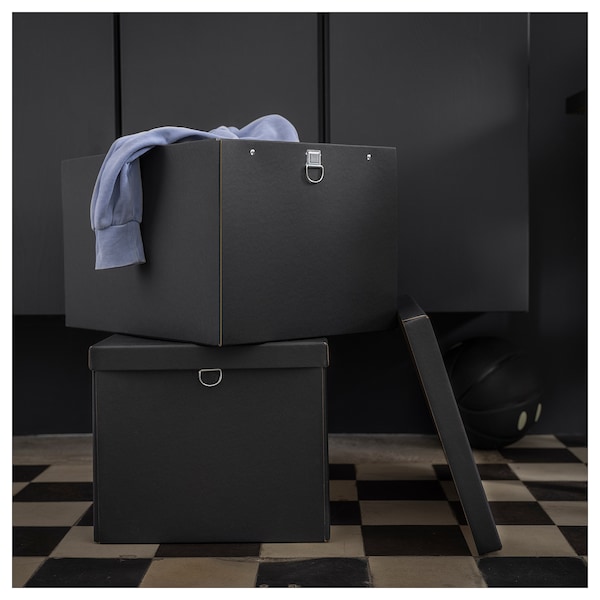IKEA NIMM storage box with lid, 13 ¾x19 ¾x11 ¾ in Black, Ikea Ireland | 3105TOUKQ