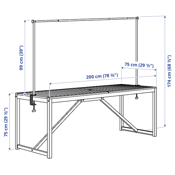 IKEA NÄMMARÖ / HELGEÖ table with decorating rod, outdoor light brown stained/black, 78 3/4 in, Ikea Ireland | 7268CGDQL