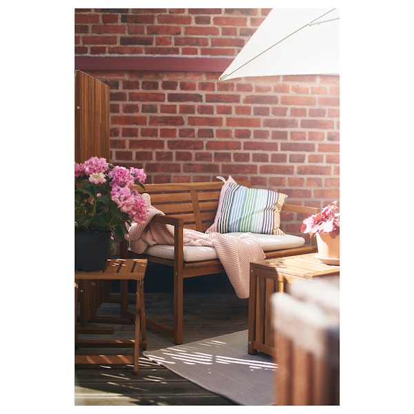 IKEA NÄMMARÖ bench with backrest and cushions, light brown stained/Kuddarna beige, Ikea Ireland | 3648AHOIL
