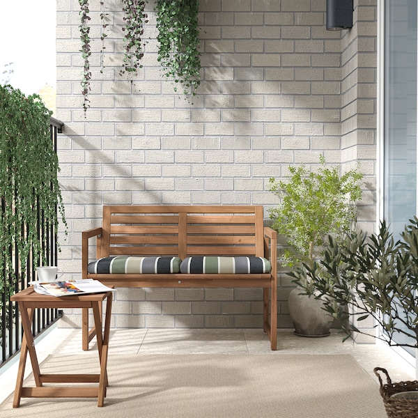 IKEA NÄMMARÖ bench with backrest, outdoor Light Brown Stained / Frösön / Duvholmen Stripe Pattern, Ikea Ireland | 5982ZNYPO