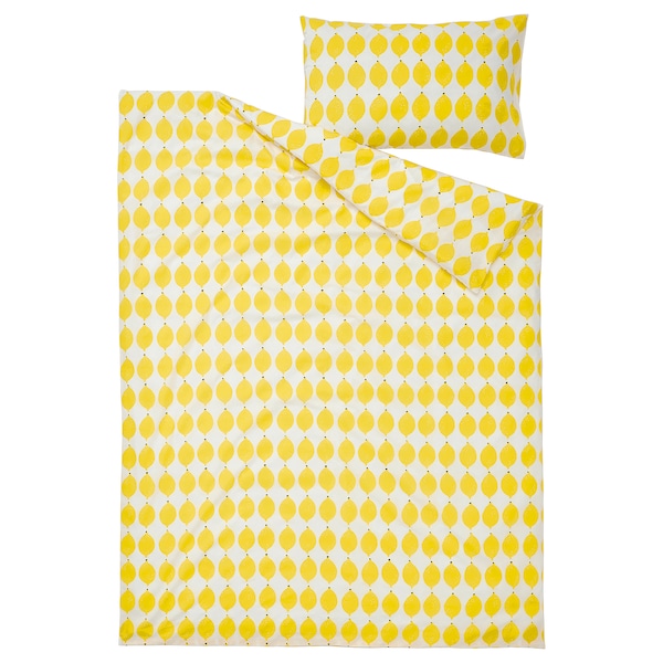 IKEA NORSKNOPPA duvet cover and pillowcase(s), Twin White / Yellow / Patterned, Ikea Ireland | 8962KRGPZ