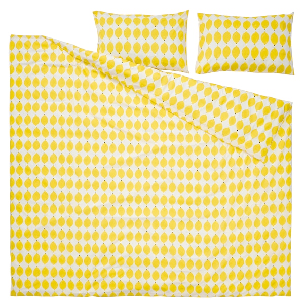 IKEA NORSKNOPPA duvet cover and pillowcase(s), Full/Queen (Double/Queen) White / Yellow / Patterned, Ikea Ireland | 9308IZDUR