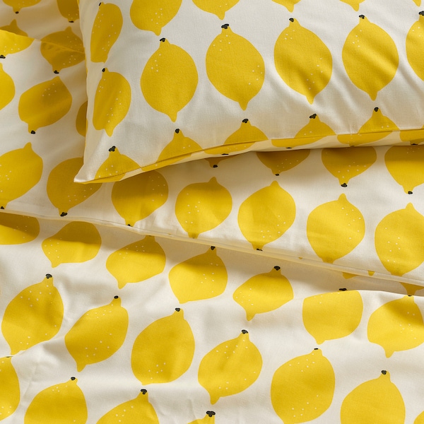 IKEA NORSKNOPPA duvet cover and pillowcase(s), Full/Queen (Double/Queen) White / Yellow / Patterned, Ikea Ireland | 9308IZDUR