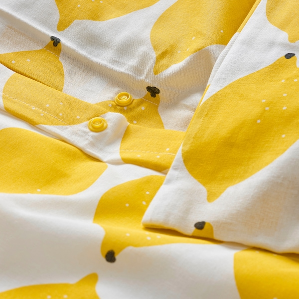 IKEA NORSKNOPPA duvet cover and pillowcase(s), King White / Yellow / Patterned, Ikea Ireland | 6251VXPMI