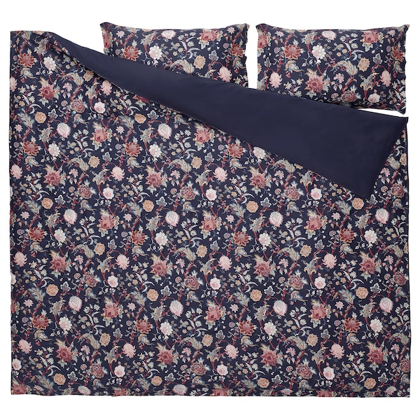 IKEA NÄSSELKLOCKA duvet cover and pillowcase(s), King Dark Blue / Multicolor, Ikea Ireland | 7659VCFNM