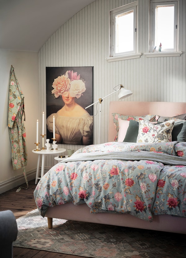 IKEA NÄSSELKLOCKA duvet cover and pillowcase(s), Twin Light Gray / Green / Multicolor, Ikea Ireland | 9546RQWJT