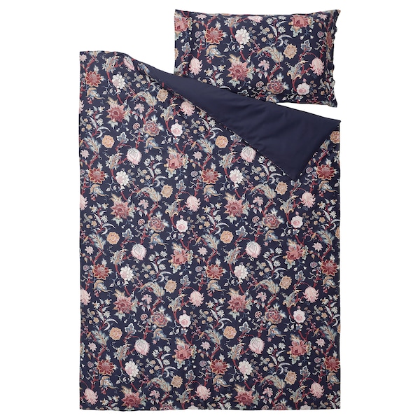 IKEA NÄSSELKLOCKA duvet cover and pillowcase(s), Twin Dark Blue / Multicolor, Ikea Ireland | 9168SDNAV