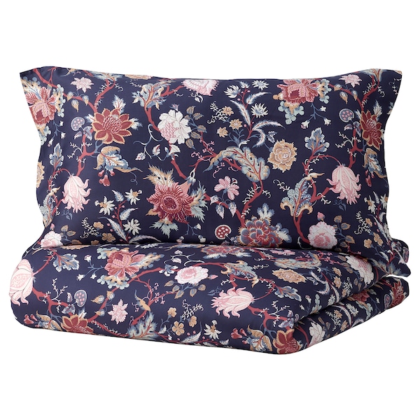 IKEA NÄSSELKLOCKA duvet cover and pillowcase(s), Twin Dark Blue / Multicolor, Ikea Ireland | 9168SDNAV