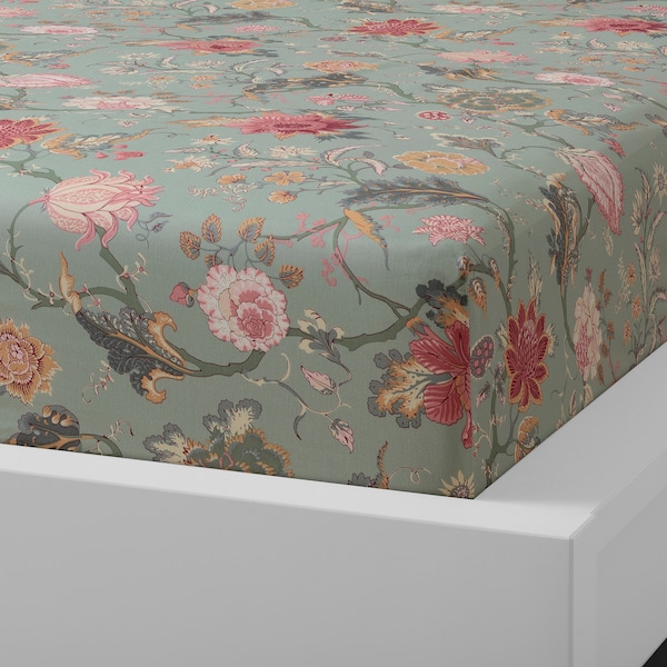 IKEA NÄSSELKLOCKA fitted sheet, King Light Green Gray / Multicolor, Ikea Ireland | 8269JMPXY