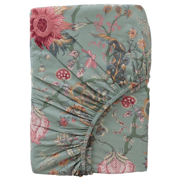 IKEA NÄSSELKLOCKA fitted sheet, Twin Light Green Gray / Multicolor, Ikea Ireland | 8194RFHMT