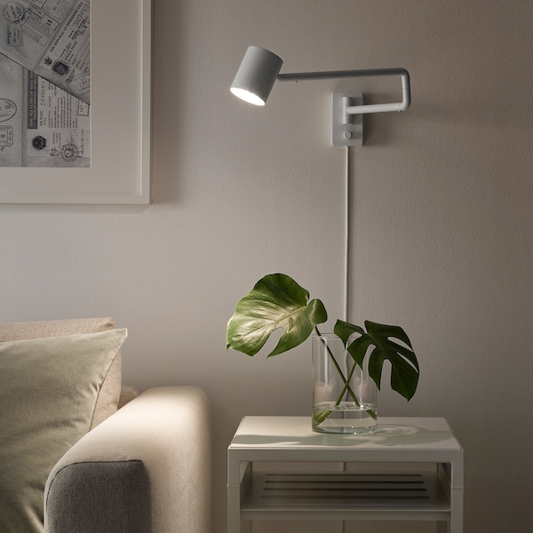 IKEA NYMÅNE Wall lamp with swing arm + LED bulb, white, Ikea Ireland | 7915AWJFK
