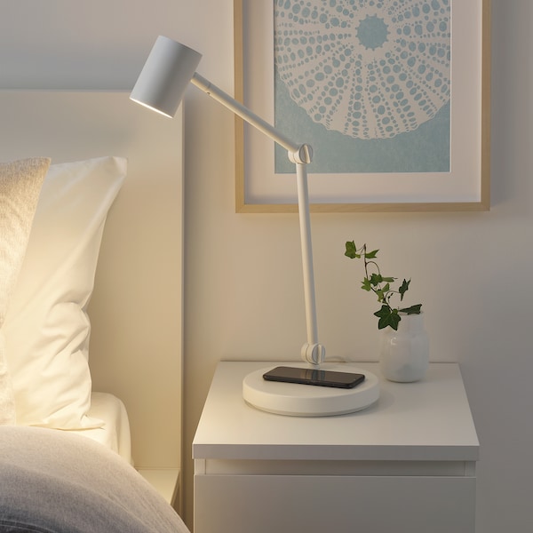 IKEA NYMÅNE work lamp w/charging+LED bulb White, Ikea Ireland | 4218OSGXP
