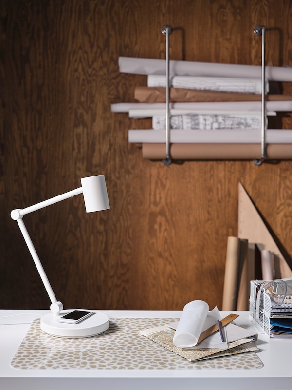 IKEA NYMÅNE work lamp w/charging+LED bulb White, Ikea Ireland | 4218OSGXP