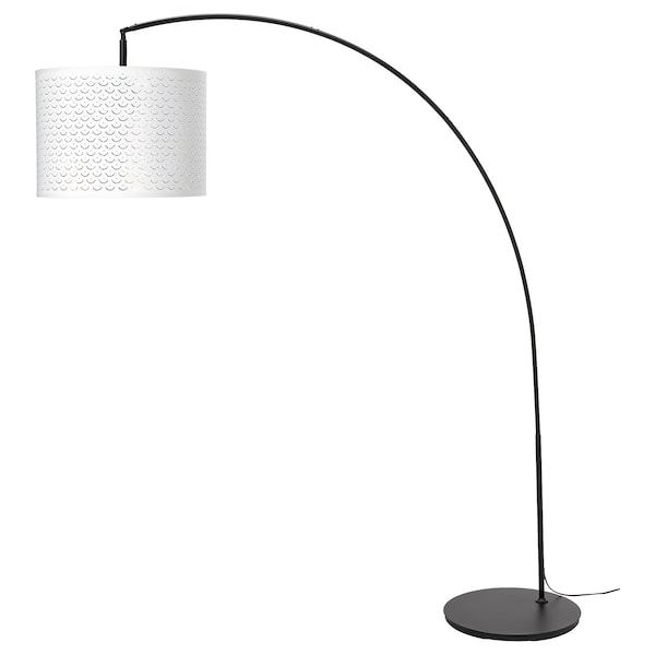 IKEA NYMÖ / SKAFTET floor lamp base w light blb, arched, white/brass color, Ikea Ireland | 8376YNAUS