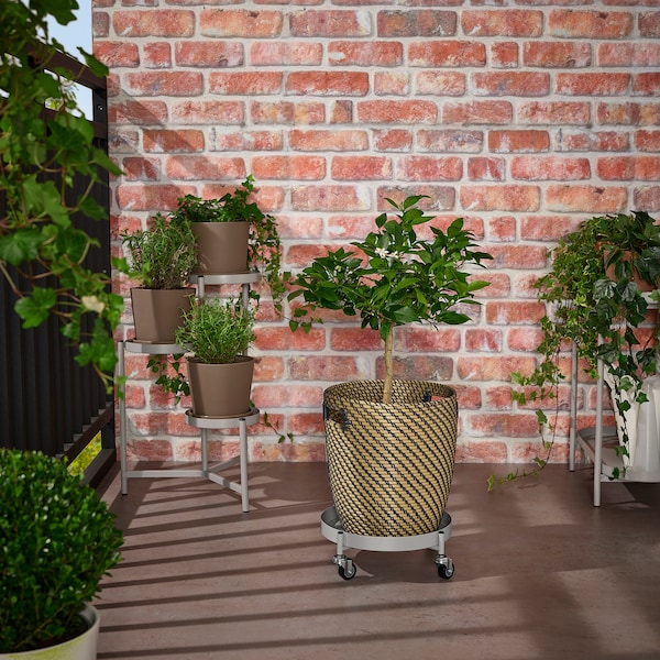 IKEA OLIVBLAD plant stand on wheels, indoor/outdoor light gray, 12 ½ in, Ikea Ireland | 4152CXNEL
