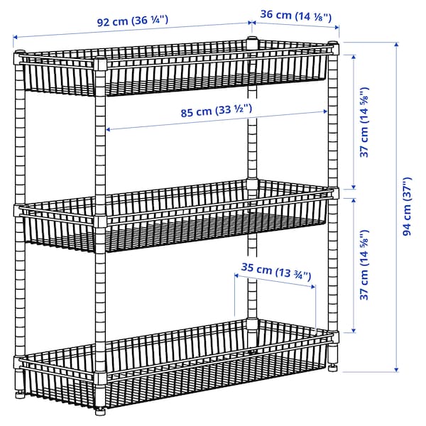 IKEA OMAR shelving unit with 3 baskets, galvanized, 36 1/4x14x37 in, Ikea Ireland | 5679ADXGQ