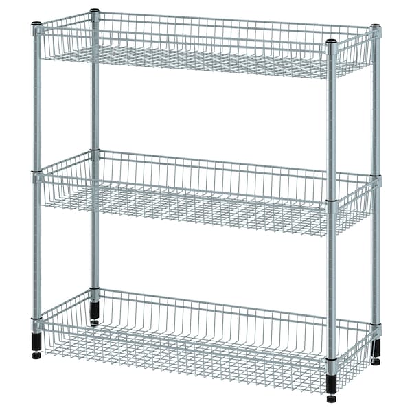 IKEA OMAR shelving unit with 3 baskets, galvanized, 36 1/4x14x37 in, Ikea Ireland | 5679ADXGQ