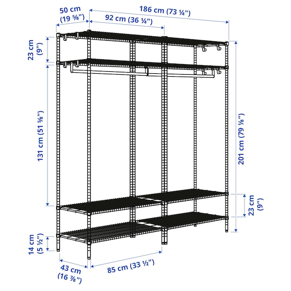 IKEA OMAR shelving unit with clothes rail, galvanized, 73 1/4x19 5/8x79 1/8 in, Ikea Ireland | 1682HSWEB