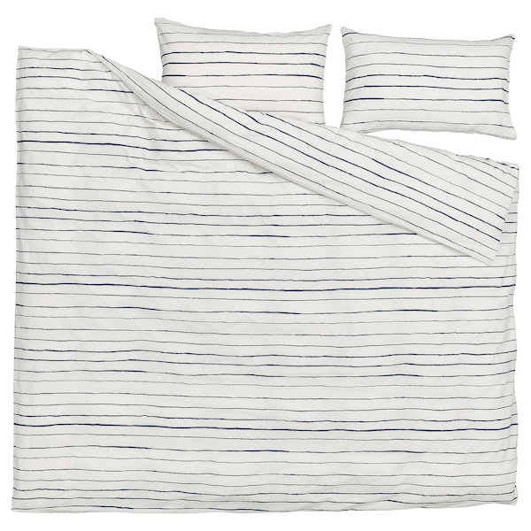 IKEA PAGODTRÄD duvet cover and pillowcase(s), King White / Dark Blue, Ikea Ireland | 0472BQHUL