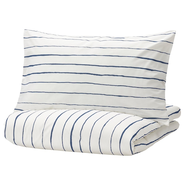 IKEA PAGODTRÄD duvet cover and pillowcase(s), King White / Dark Blue, Ikea Ireland | 0472BQHUL