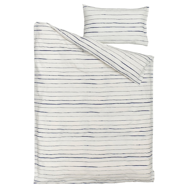 IKEA PAGODTRÄD duvet cover and pillowcase(s), Twin White / Dark Blue, Ikea Ireland | 2608SYHOB