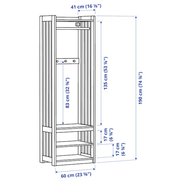 IKEA PANGET coat rack with shoe storage unit, 23 3/8x16x75 in Dark Gray / Stained, Ikea Ireland | 3520QZATP