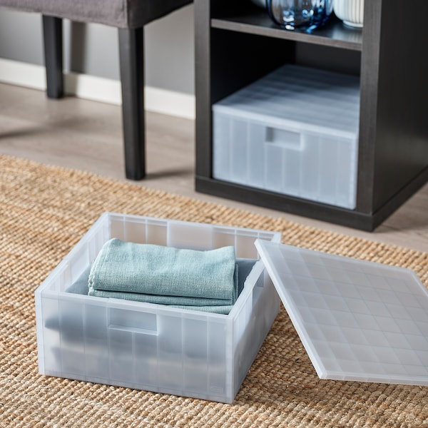 IKEA PANSARTAX storage box with lid, transparent gray-blue, 13x13x6 ½ in, Ikea Ireland | 8019DRITX