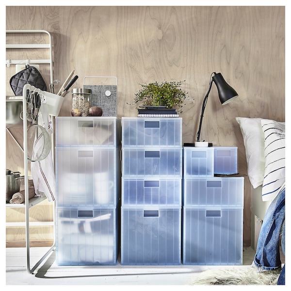 IKEA PANSARTAX storage box with lid, transparent gray-blue, 13x13x13 in, Ikea Ireland | 3280QMEIO