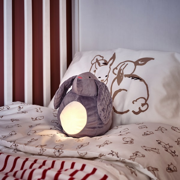 IKEA PEKHULT soft toy with LED nightlight, gray rabbit/battery operated, 7 ½ in, Ikea Ireland | 7381HFARS