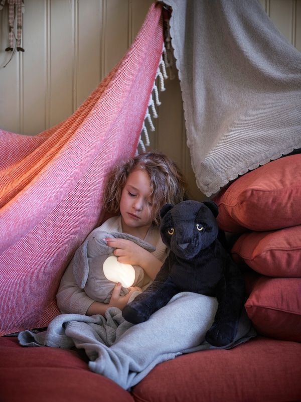 IKEA PEKHULT soft toy with LED nightlight, gray rabbit/battery operated, 7 ½ in, Ikea Ireland | 7381HFARS