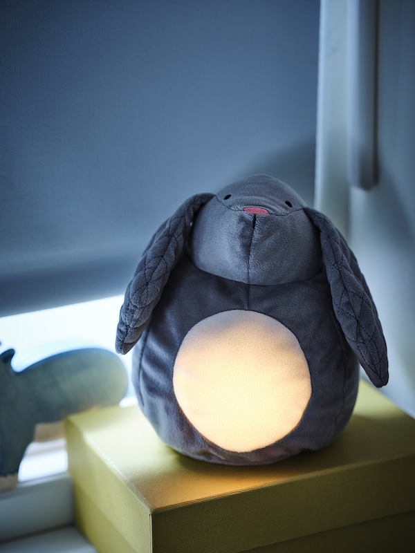 IKEA PEKHULT soft toy with LED nightlight, gray rabbit/battery operated, 7 ½ in, Ikea Ireland | 7381HFARS