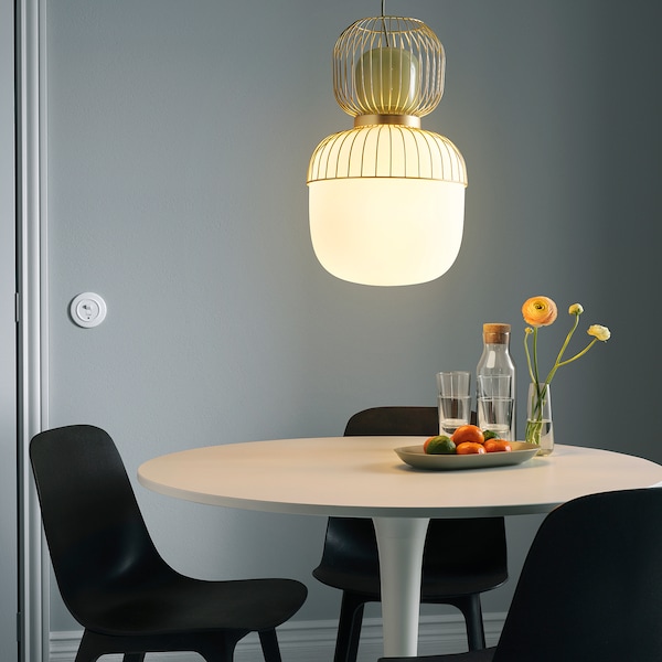 IKEA PILBLIXT pendant lamp, white/light green glass/gold effect metal, 13 in, Ikea Ireland | 9748HBZUQ