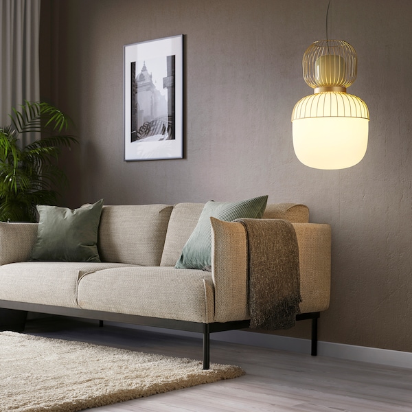 IKEA PILBLIXT pendant lamp, white/light green glass/gold effect metal, 13 in, Ikea Ireland | 9748HBZUQ